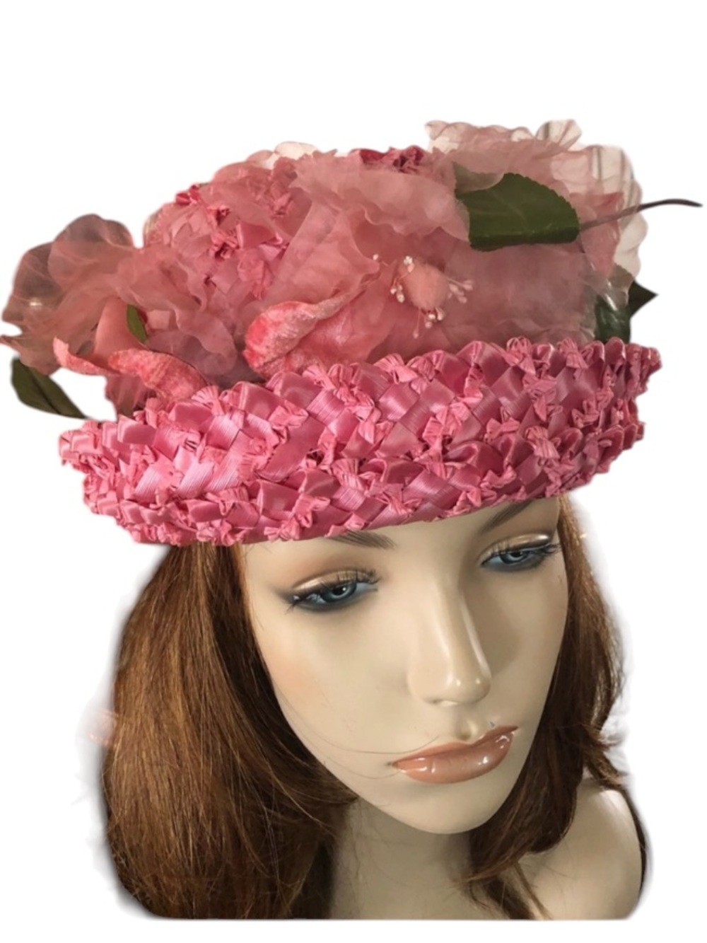 Vintage Pink Raffia Hat